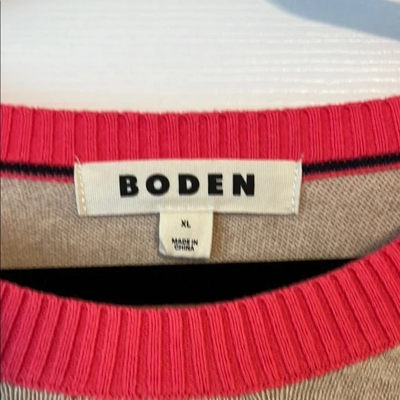 NWOT Boden Beige Sweater with Pink Trim Womens Size XL - Picture 2 of 4